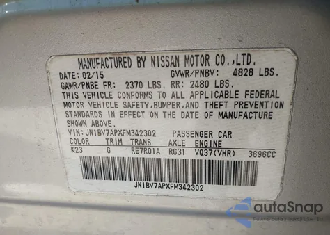 2015 Infiniti Q50 z USA, uszkodzony, nr VIN JN1BV7APXFM342302